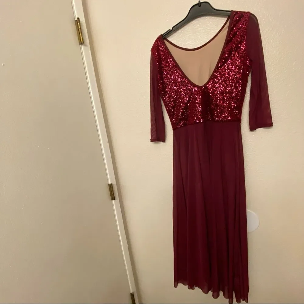 WEISSMAN Balera Dance Costume velvet red burgundy maxi Sequin Dress SQ9310 SA